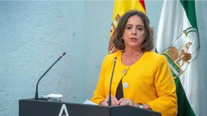 La consejera andaluza de Salud, Catalina García, durante la presentación de un plan de choque para aligerar las listas de espera. / EP