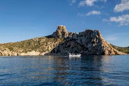 Una barca frente a la isla de Cabrera.