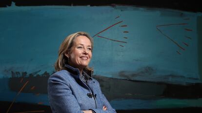 La vicepresidenta primera del Gobierno y Ministra de Asuntos Económicos, Nadia Calviño, el jueves en la sede del ministerio en Madrid.