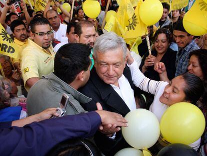 Andres Manuel Lopez Obrador durante un mítin electoral del PRD. en el Estado de México.