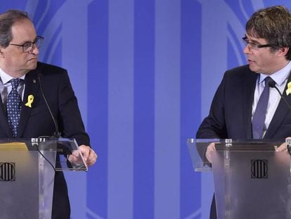 Quim Torra i Carles Puigdemont, aquest dissabte a Brusel·les.