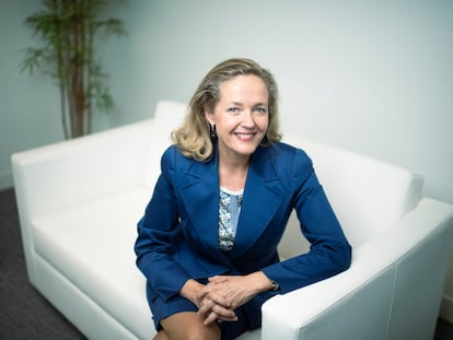 La vicepresidenta primera y ministra de Asuntos Económicos, Nadia Calviño, este viernes en Madrid.