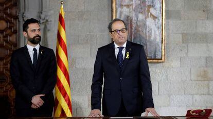 Quim Torra durante su toma de posesión como presidente de la Generalitat de Cataluña, este jueves.