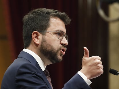 El presidente de la Generalitat, Pere Aragonès, durante el debate de política general en el Parlament.