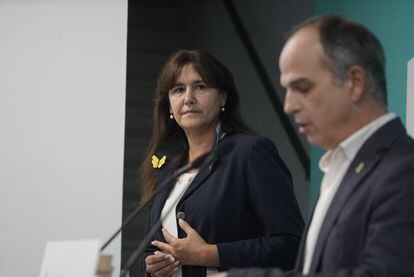 Rueda de prensa posterior a la Ejecutiva de Junts per Catalunya con Laura Borras y Jordi Turull, donde anunciaron el abandono del Govern.