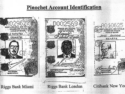 Copias de pasaportes utilizados por Augusto Pinochet para abrir cuentas
en distintos bancos.