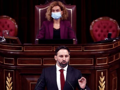 Santiago Abascal, durante su intervención en la moción de censura.