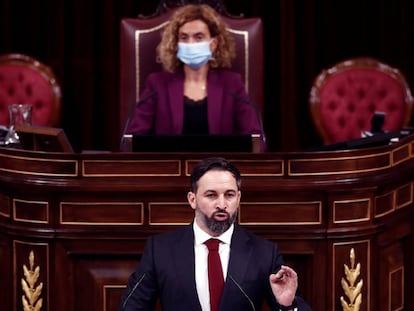 Santiago Abascal, durante su intervención en la moción de censura.