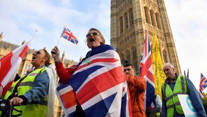 Manifestación en Westminster, Londres, a favor del Brexit.