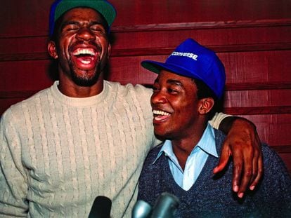 Magic Johnson e Isiah Thomas durante el All-Star Weekend de 1983.