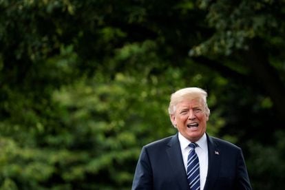 Trump, este lunes en los jardines de la Casa Blanca