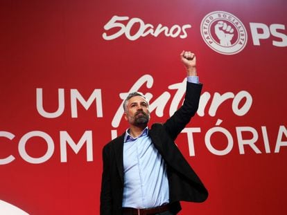 Pedro Nuno Santos, este domingo tras su discurso de clausura del 24º congreso socialista celebrado en Lisboa.