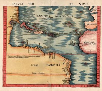 Mapa de la <i>Terra Nova</i> dibujado por Martin Waldseemüller en 1513.