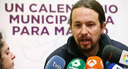 Pablo Iglesias momentos antes de la reuni&oacute;n con los c&iacute;rculos del partido en Madrid el pasado 3 de marzo.