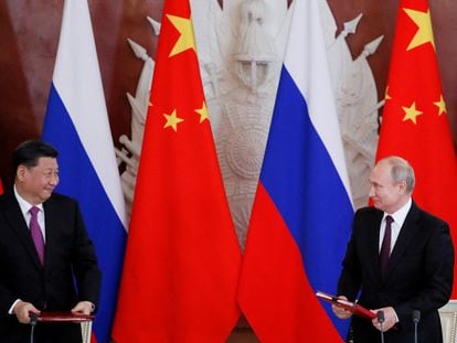 Los presidentes chino, Xi Jinping, y ruso, Vladímir Putin, en Moscú en junio de 2019.
