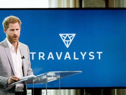 El príncipe Enrique durante la presentación de Travalyst en Ámsterdam (Países Bajos).