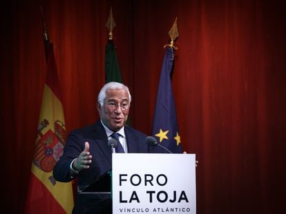 El primer ministro portugués, António Costa, interviene durante la primera edición del Foro La Toja, este miércoles en Lisboa (Portugal).