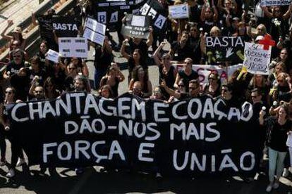 Protesta de sanitarios en Lisboa.