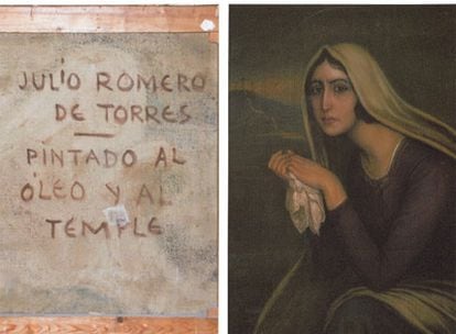 El cuadro de Romero de Torres hallado recientemente y su reverso.