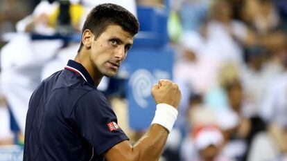 Djokovic celebra su victoria ante Murray.