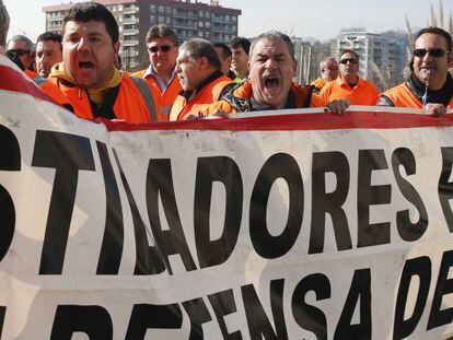 Estibadores del País Vasco durante su huelga a principios de 2017.
