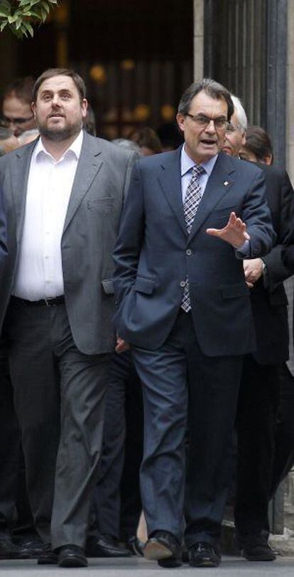 Oriol Junqueras y Artur Mas, ayer.