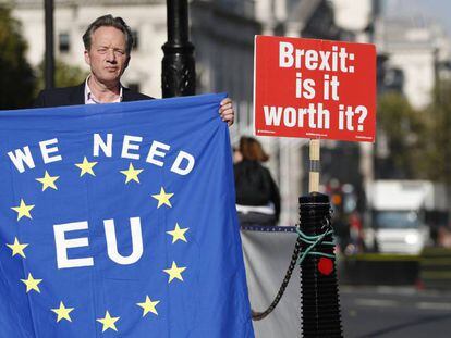 Un ciudadano se manifiesta en Londres a favor de la Unión Europea.