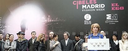 Esperanza Aguirre, durante su discurso en la recepción a los diseñadores de Cibeles.