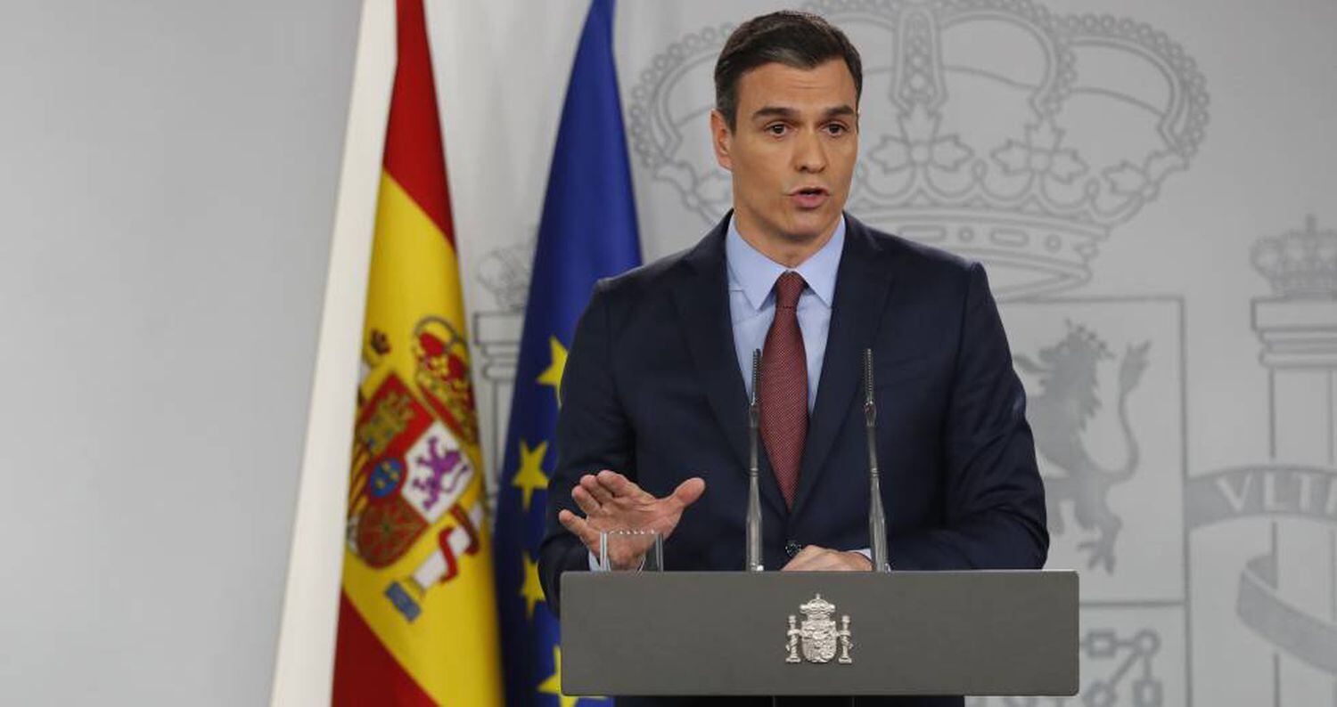 El presidente del Gobierno, Pedro Sánchez, durante su intervención en La Moncloa