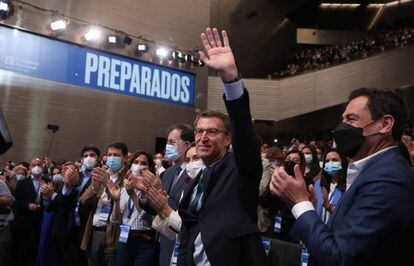 El presidente del Partido Popular, Alberto Núñez Feijóo, durante el congreso del PP celebrado el sábado.