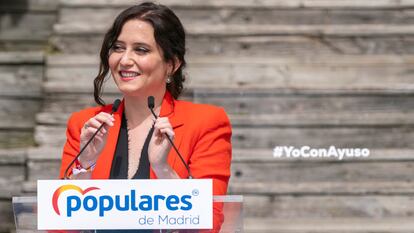 La presidenta de la Comunidad de Madrid, Isabel Díaz Ayuso, durante la presentación de la candidatura del PP de Madrid para las elecciones a la Asamblea de Madrid.