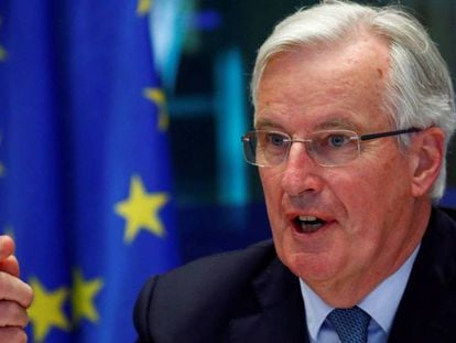 El negociador jefe de la UE para el Brexit, Michel Barnier, en las oficinas del Parlamento Europeo en Bruselas este martes. En vídeo, declaraciones de Barnier en un acto del mismo día.