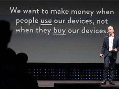 Bezos y su eslogan: el negocio es la venta de contenidos no de aparatos.