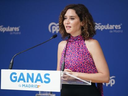 La presidenta del PP de Madrid, Isabel Díaz Ayuso, este lunes durante su comparecencia tras el comité de dirección.