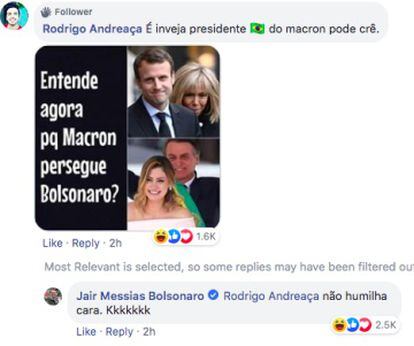 Captura de pantalla del comentario del presidente de Brasil mofándose de Brigitte Macron.