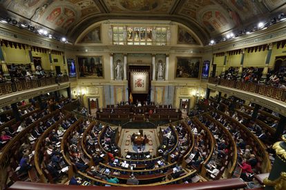 Vista  general del Congreso de los Diputados durante el discurso del líder de Vox, Santiago Abascal. 