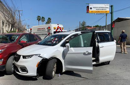 The vehicle in which the four Americans were traveling, after the shooting on March 3. 