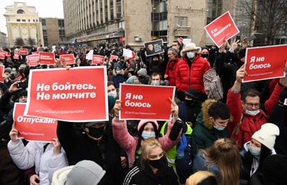 Manifestación por la libertad de Alexéi Navalni el pasado 23 de enero en Moscú.