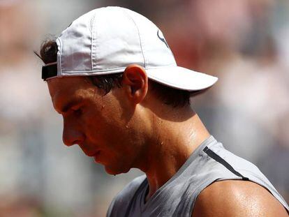 Nadal, durante un entrenamiento en Roland Garros.