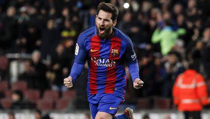 Messi celebra su gol ante el Athletic. 