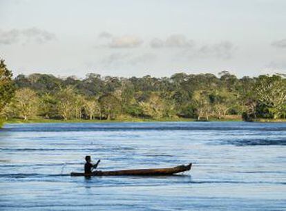 El río san Juan, que fluye desde el lago Nicaragua hasta el mar Caribe.
