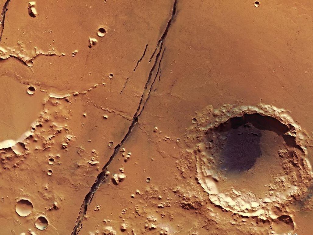 Vista de las Fosas de Cerbero de Marte obtenida por la sonda europea 'Mars Express'.