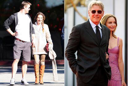 A la izquierda, Elsa Pataky y Chris Hemsworth. A la derecha, Harrison Ford y Calista Flockhart.