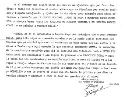 Carta de Édgar Tamayo enviada a Pablo Antonio Castro.