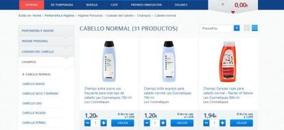 Una captura de pantalla del sitio web de supermercados Carrefour donde se pueden comprar productos de aseo personal.