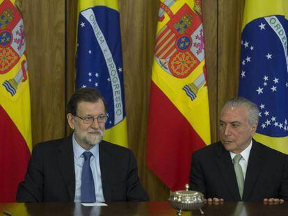 Michel Temer y Mariano Rajoy durante declaraciones a la prensa en Brasilia.