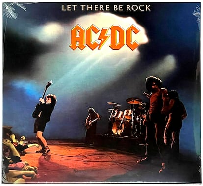 Portada del disco 'Let There Be Rock', el primero en el que aparece el logotipo de AC/DC diseñado por Gerard Huerta. Hoy se sigue utilizando.