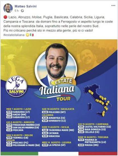 El cartel de la gira de Salvini de este verano.