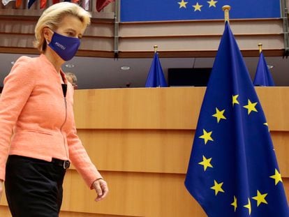 La presidenta de la Comisión Europea, Ursula von der Leyen, hoy en la Eurocámara.