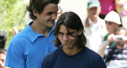 Nadal y Federer, el día previo a la semifinal. / AP